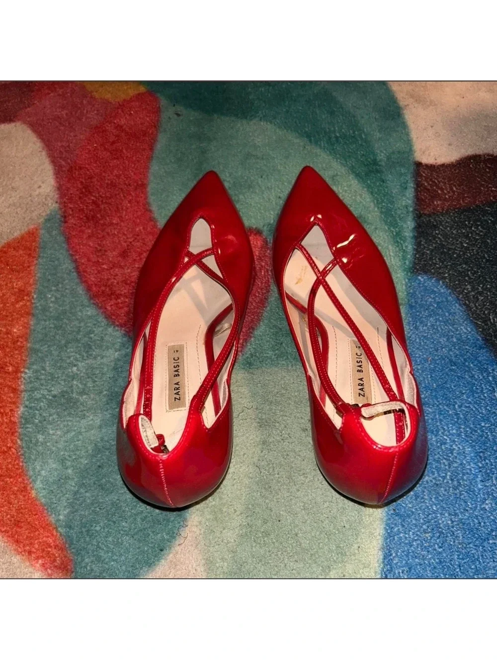 Zara Basic Red Patent Leather Kitten Heel Pumps